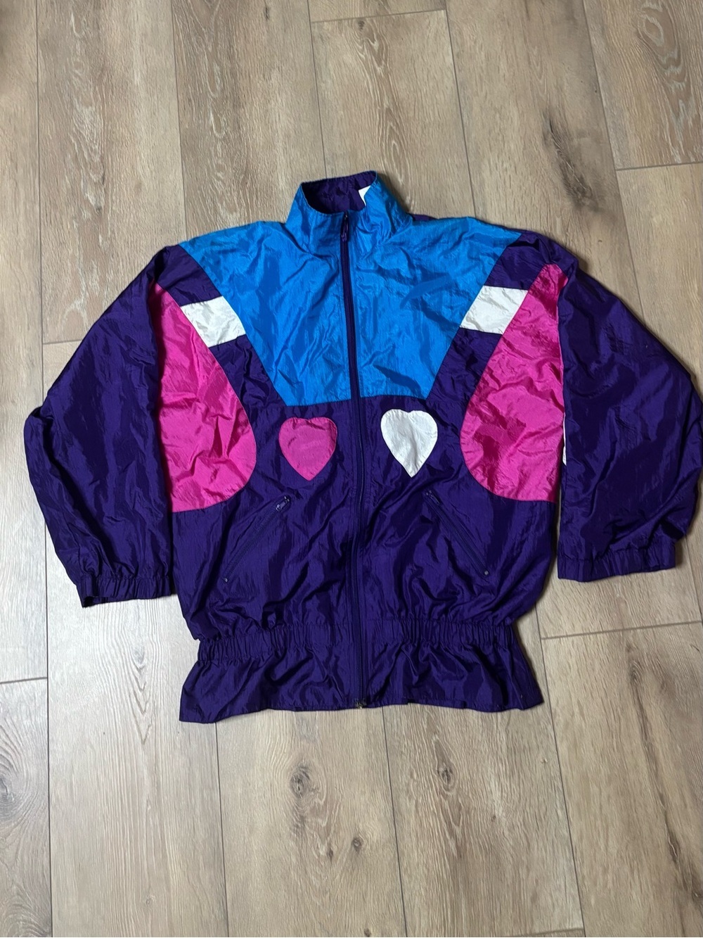 80s /90s vintage windbreaker jacket with blue, purple, and pink color blocking